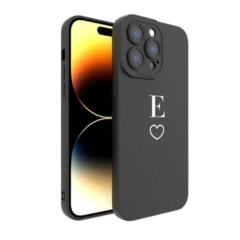 Kalp Mektup E Grafik Adı Lens Koruma iPhone Kılıfı iPhone 11 12 13 14 Pro Max Xs XR Max Cep Telefonu Kılıfı