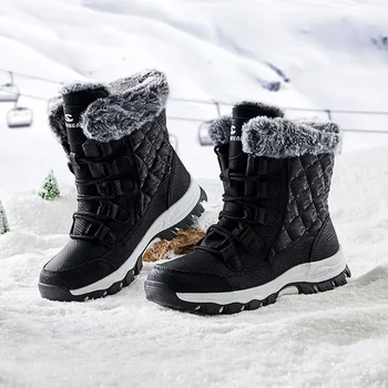 Açık Yetişkin Kar Botları kadın Erkek Kış Su Geçirmez Orta Buzağı Kürk Astarlı Açık Kayak Sıcak Botlar yürüyüş ayakkabıları