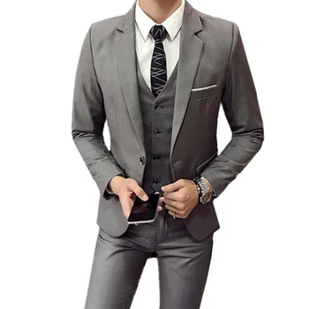 Blazers Pantolon Yelek 3 Parça Setleri / Moda erkek Rahat Butik İş Düğün Groomsmen Takım Elbise Ceket Ceket Pantolon Yelek