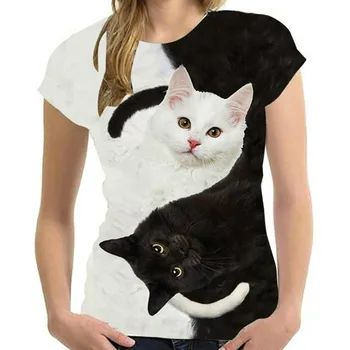 Yeni Komik Kedi 3D baskılı tişört Erkekler Kadınlar Yaz Moda Rahat Sevimli Kedi Kısa Kollu Harajuku Streetwear Boy Üstleri