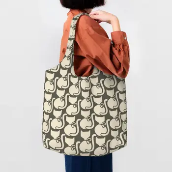 Kawaii Callie Kedi Desen Orla Kiely bez alışveriş çantası Yeniden Kullanılabilir Tuval Bakkal Alışveriş omuzdan askili çanta Fotoğraf Çanta