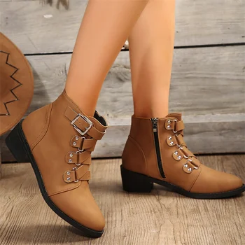 COOTELILI 2023 Yeni Moda yarım çizmeler Zip Sivri Burun Ayakkabı Kadın Çizmeler Kadın Ayakkabıları Orta Topuk Boyutu 35-39