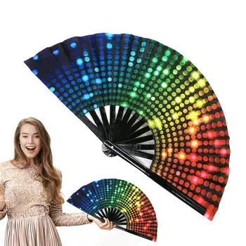 Gökkuşağı El Fanı Dekoratif yelpazeler Bambu Tutma El Fanı Büyük yelpaze Parlak Renkli Çin Kung Fu yelpaze