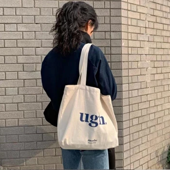Kadın Çantası Ucuz Rahat Büyük Kapasiteli omuz çantaları Alışveriş Tuval Ugh Mektup Moda Harajuku Fermuar Baskı Ulzzang Çanta