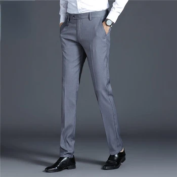 Moda Erkek İş takım elbise pantalonları Düz Renk Ofis Sosyal Streetwear Casual Düz Takım Elbise Pantolon Streç Slim Fit Pantolon Z291