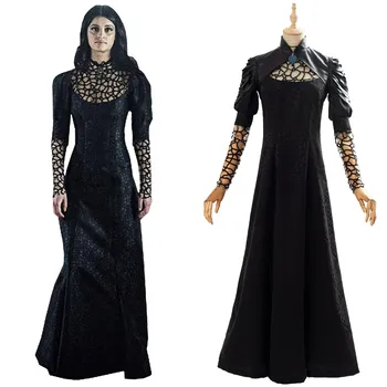 Yennefer Cosplay Kostüm Siyah Parti Uzun Elbise Pelerin Yetişkin Kadın Kadın Cadılar Bayramı Karnaval Kostümleri Kıyafet