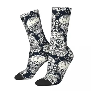Şeker Kafatası Çiçek beyaz çorap seyahat 3D Baskı erkek kız Orta buzağı çorap