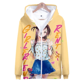Anime Rent A Girlfriend Fermuar Hoodies Unisex Moda fermuarlı kapüşonlu svetşört 3D Baskılar Streetwear Giyim