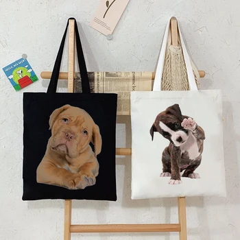Komik Hayvan Kadın Çanta Harajuku Köpekler Alışveriş Çantaları Moda Marka Pet Köpekler Kanvas Çanta Rahat Günlük omuzdan askili çanta Bayan için