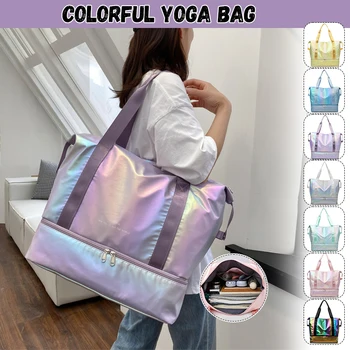 Sedefli katlanır seyahat omuz çantası su geçirmez çanta kuru ıslak ayırma büyük kapasiteli bagaj Yoga spor spor çantası