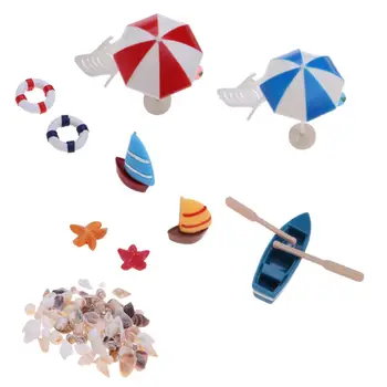 Plaj güneş şemsiyesi Tekne Kabuk Kitleri Minyatür Manzara Peri 1/12 Dollhouse Bahçe Heykelcik Minyatür Süs Dekor