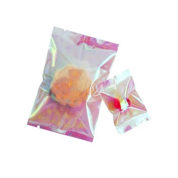 100 Adet Temizle Glittery Gökkuşağı Açık Üst Mylar çanta ısı Vakum Mühür Gözyaşı Çentik Tek Kullanımlık Gıda Çerezler Çikolata Ambalaj Torbalar