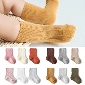 3 Pairs Bebek Kız Erkek Çorap Toddler Pamuk Bebek Kış Giysileri Aksesuarları Saf Renk Penye Pamuk Bebek Çocuk Çorap sonbahar