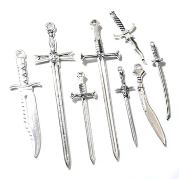 10 adet/grup Antik Gümüş Kaplama Kılıç Bıçak Takılar Kolye DIY Takı Yapımı Aksesuarları için Kolye El Sanatları Bulguları