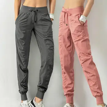 Kadın Sweatpants Rahat İpli Yüksek Bel Ayak Bileği Bağlı Sweatpants Düz Renk İnce Uzun spor pantolonları Pantolon Kadın Giyim