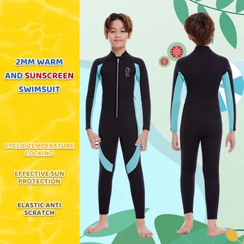 Çocuk 2MM Neopren Tek parça Wetsuit çocuk ısı Yalıtımı Anti Denizanası Sörf Şnorkel dalgıç kıyafeti Kış Mayo