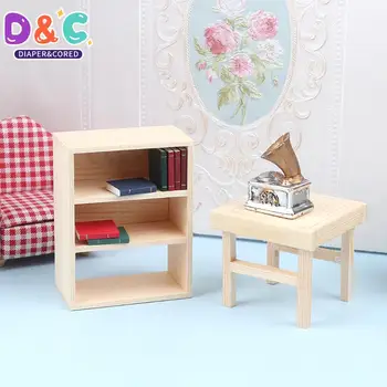 1:12 Evcilik Minyatür Masa Kitaplık depolama dolabı yemek masası ahşap mobilya Modeli Fotoğraf Sahne Dekor Oyuncak