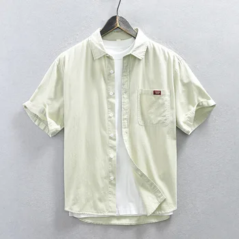 Z933 Kısa Kollu Gömlek %100 % Pamuk Rahat Yumuşak erkek Yaka Bluz Yaz Moda Düz Renk Basit Temel Rahat Gevşek Üst