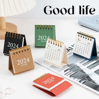 2024 Mini Gevşek Yaprak Takvim Düz Renk Masaüstü Kağıt Takvim Çift Günlük Zamanlayıcı Masa Planlayıcısı Yıllık Gündem Organizatör Masası