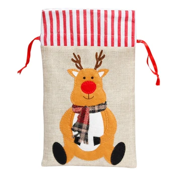 Noel İpli hediye çantası Kardan Adam Geyik Noel Baba Ambalaj Ambalaj Çizgili Şeker Kurabiye Tatil Parti Malzemeleri