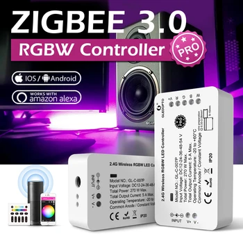 GLEDOPTO Zigbee 3.0 akıllı ışık Pro RGBW LED şerit denetleyicisi ile uyumlu Hub köprü cep telefonu App uzaktan ses Kontrolü