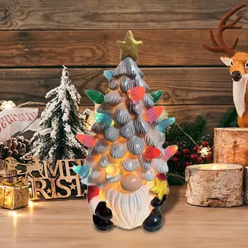 Noel Gnome Ağacı Seramik Ağaç şekli aydınlatma Cüceler Süsler Yeni Yıl 2024 dekoratif parlayan gnome bebek ağacı parti için