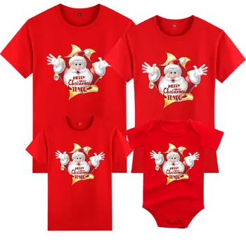 Noel Komik Aile Eşleştirme T-shirt Noel Karikatür Santa Baskı Bebek Romper Yetişkin Çocuk T-Shirt Noel Giysileri Üstleri 1 adet