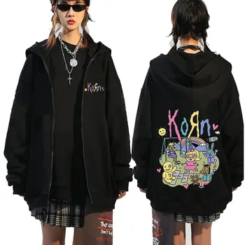 Korn Müzik Konseri Rock Grubu DÜNYA TURU fermuarlı kapüşonlu kıyafet Erkekler Kadınlar Vintage Metal Gotik Boy Kazak Punk hiphop Tarzı Ceket