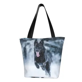 Sevimli Baskı Sevimli Alman Çoban Köpeği Baskı bez alışveriş çantası Geri Dönüşüm Tuval Alışveriş Omuz Hayvan Desen Çanta