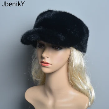 2024 Sahte Vizon Kürk Şapka Kadınlar Kalın Sıcak Rus Kap Kadın Sevimli Moda Kış Faux kürk Şapka Rüzgar Geçirmez Siyah Beyzbol Kapaklar