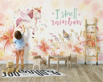 beibehang Özel modern yeni İskandinav çocuk pembe unicorn flamingo kuğu arka plan duvar kağıdı duvar kağıtları ev dekor