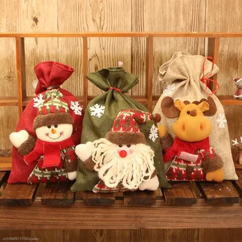 Noel Süslemeleri Kırmızı Çuval Bezi Üç Boyutlu Bebek Şeker Çantası noel hediyesi Çanta Tatil Parti Çocuklar Giyinmek Malzemeleri Yeni