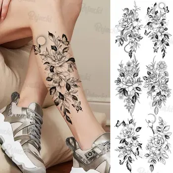 Kelebek Çiçek Geçici Dövmeler Kadınlar Kızlar İçin Gerçekçi Yılan Güneş Çiçek Su Geçirmez Sahte Dövme Etiket Bacak Kol Dövmeler 3D