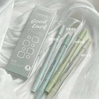 4 ADET Çift Başlı Floresan Kalem Seti Estetik Kırtasiye Okul Malzemeleri Pastel Renk Fosforlu Kalemler Kalem Ucu Aşağı Sevimli İşaretleyiciler