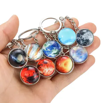 Moda cam kubbe kolye benzersiz Gezegen Anahtarlık Galaxy topu güneş sistemi Anahtarlık Çift taraflı