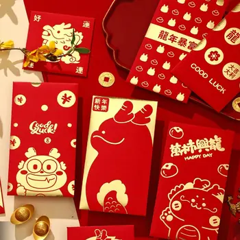 6 Adet Çin Yeni Yılı Kırmızı Zarflar 2024 Ejderha Yılı Hongbao Şanslı Para Zarfları, Bahar Şenliği Dekorasyonu için Kırmızı Paket