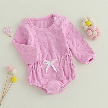 Bebek Kız Uzun Kollu Romper Casual Çiçek Desen Tunik Tulumlar Yenidoğan Bebek Yürüyor Sevimli Giysiler