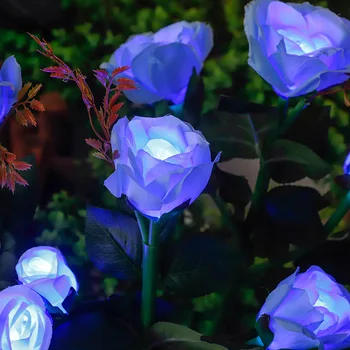 Renkli 3 kafa çiçekler LED güneş simülasyon gül ışıkları su geçirmez açık bahçe çim lambaları seramik karo 039