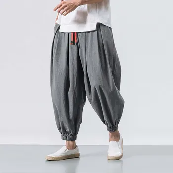 2024 Yeni Büyük Boy Erkekler Gevşek harem pantolon Sonbahar Çin Keten Kilolu Sweatpants Yüksek Kaliteli Rahat Marka Pantolon Erkek