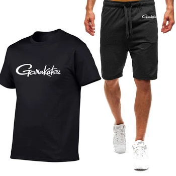 2023 Erkek Yeni Gamakatsu Balıkçılık Logo Baskılı Sıcak Satış Moda kısa Kollu tişörtler + Sweatpants Nefes Rahat Spor Seti
