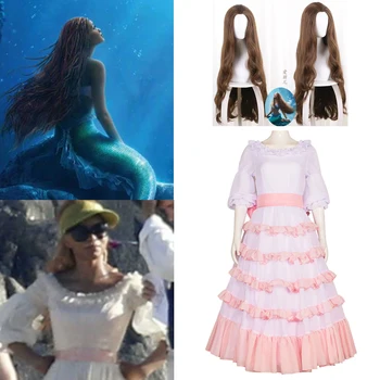 Yeni Küçük Denizkızı Cosplay Kostüm Peruk Ariel 90cm Uzun Kahverengi Sentetik Saç Film Prenses Ariel Elbise Peruk Cadılar Bayramı