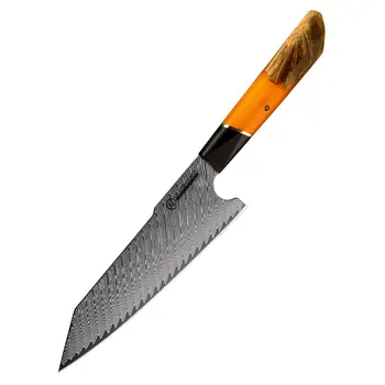 7 İnç Kiritsuke Bıçak 67 Katmanlı şam çeliği Bıçak Şef Dilimleme Cleaver Mutfak Bıçakları Pişirme Araçları Reçine ve Ahşap ve G10 Kolu