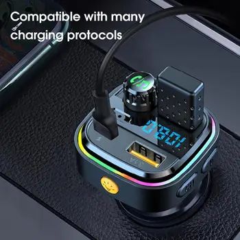 Araba FM çalar dayanıklı dahili mikrofon RGB renkli ışıklar çift USB araba şarjı müzik çalar otomobil için
