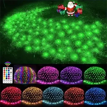RGB Renk Değiştirme Cadılar Bayramı Noel ağ ışıklandırma 3x2M 224 LED bağlanabilir LED örgü ışık Uzaktan Kumandalı Noel Ağacı çalılar dekor