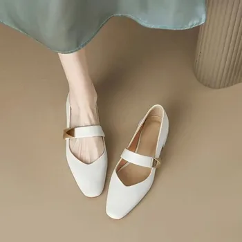 Zhi Ying Dev Giymek için İyi Yumuşak Deri Kare Kafa Tek ayakkabı Kadın 2023 Bahar Yeni Tüm Maç Tıknaz Mary Jane Ayakkabı