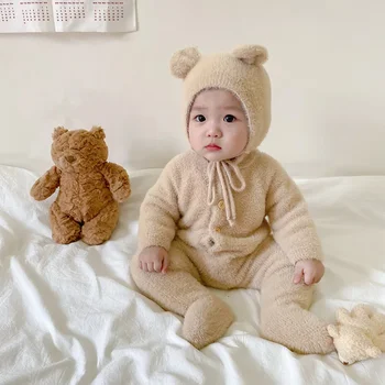 Bebek Sonbahar Giyim Tulum Bebek 100 Gün Giysileri Vizon Kürk Sevimli Ayı Çanta Ayak Romper out