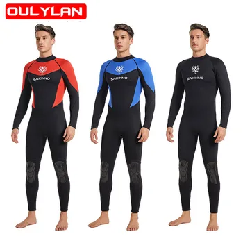 Oulylan Premium 3mm Neopren Wetsuit Erkekler Tüplü dalış giysisi Tam Takım Elbise Uzun Kollu Wetsuits Yüzme Şnorkel Serbest Dalış