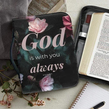 Çiçek Manzara Lüks PU deri çantalar Pratik İncil Cepli Kadın İncil saklama çantası Fermuar Kolu İncil Çantası
