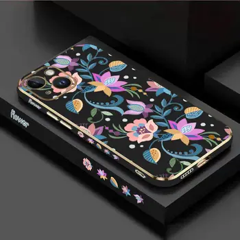 Parlak Çiçekler Lüks Kaplama Telefon Kılıfı İçin iPhone 11 14 14 12 13 Pro Max Mini 6 6S 7 8 Artı XS Max X XR XS Kapak