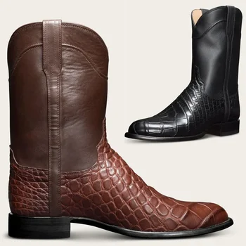 Retro Batı kovboy çizmeleri erkek ayakkabıları Büyük Boy 38-48 Şövalye Çizmeler Yeni Sonbahar Kış erkek botları Hafif Rahat